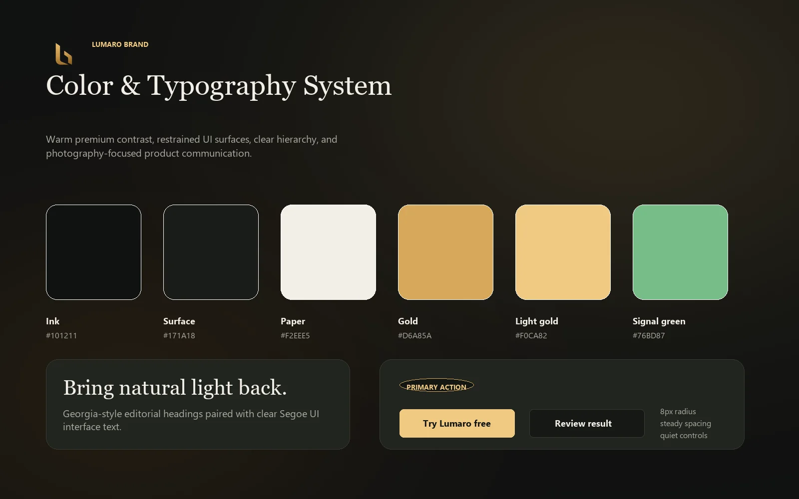 Lumaro color and typography system