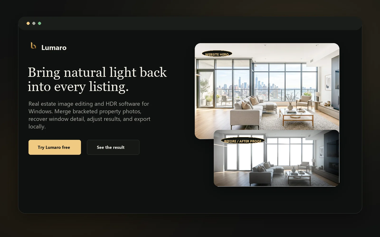 Lumaro launch website hero presentation