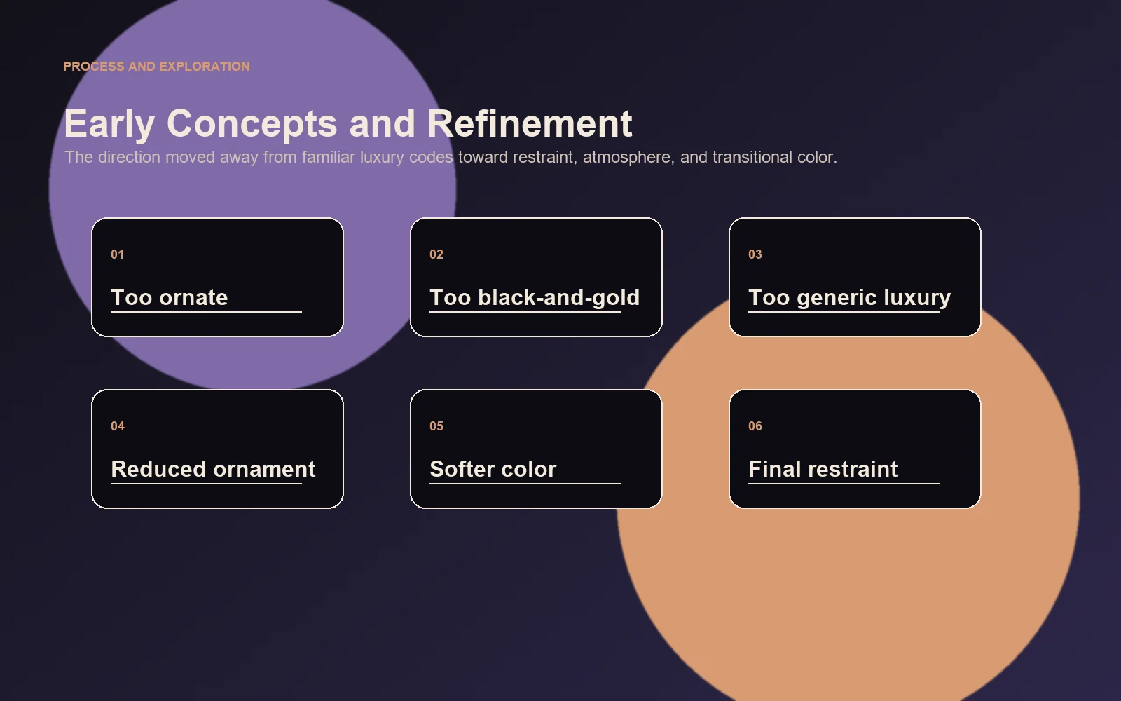 Vespera early concepts and rejected black-and-gold direction